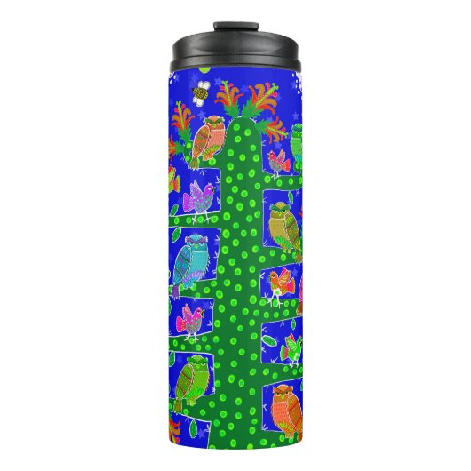 Cactus Tree of Life with Owls and Birds Thermosbeker (Voorkant)