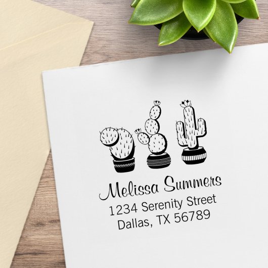Cactus Trio Desert Moderne Aangepast Retouradres Rubberstempel