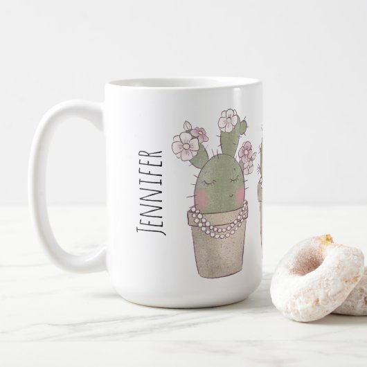 Cactus Trio die juwelen draagt Koffiemok (Met donut)