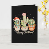 Cactus Trio Kerstman Hoed Kerstverlichting Prettig Kaart (Gele Bloem)