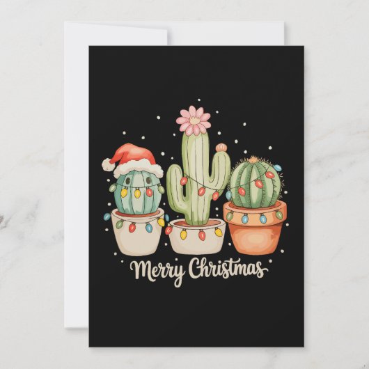 Cactus Trio Kerstman Kerstverlichting Prettig Kers Kaart (Voorkant)