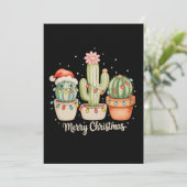 Cactus Trio Kerstman Kerstverlichting Prettig Kers Kaart (Staand voorkant)