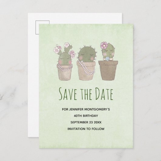 Cactus Trio-Waterverf Cactus vergelijken met de da Uitnodiging Briefkaart (Voorkant / Achterkant)