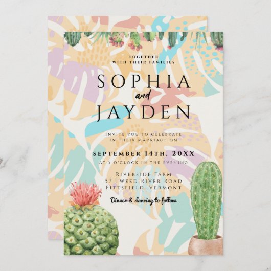 Cactus Tropical Palm Tree Desert Boho Wedding Kaart (Voorkant / Achterkant)