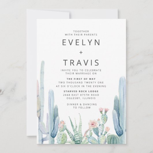 Cactus Trouwkaart Kaart (Voorkant)