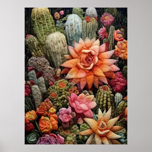Cactus Tuin Borduurwerk Art Poster (Voorkant)