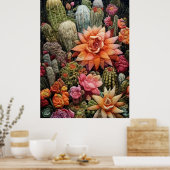 Cactus Tuin Borduurwerk Art Poster (Keuken)