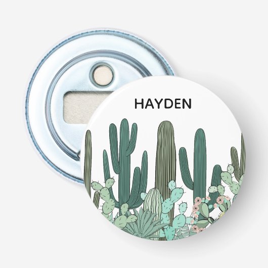 Cactus Tuin Kunst Persoonlijk Button Flesopener (Voorkant)