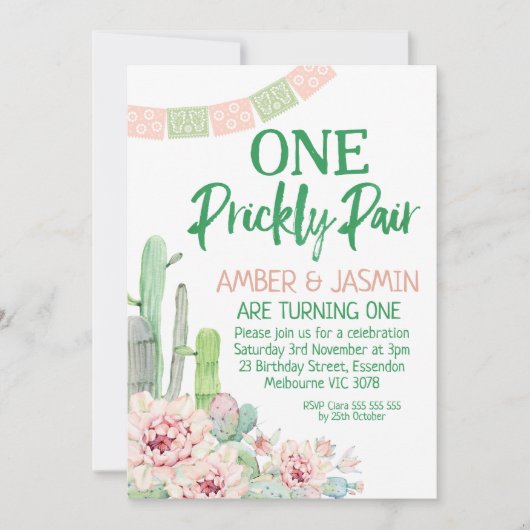 Cactus Twins One Prickly Pair Birthday Invitation Kaart (Voorkant)