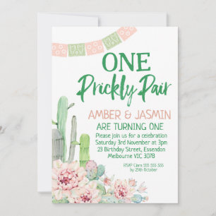 Cactus Twins One Prickly Pair Birthday Invitation Kaart