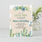 Cactus uitnodiging met blauwe bloemen woestijn (Staand voorkant)