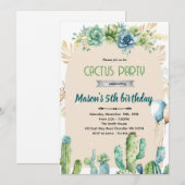 Cactus uitnodiging met blauwe bloemen woestijn (Voorkant / Achterkant)