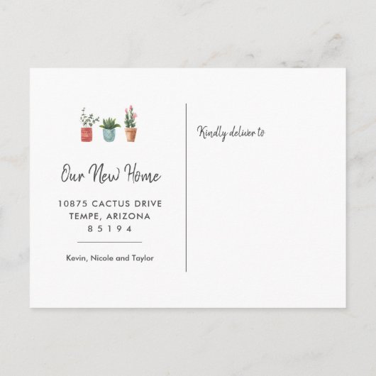 Cactus verhuisbericht | Nieuwe wortels Aankondigingskaart (Achterkant)