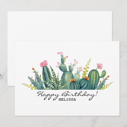 Cactus verjaardagskaart kaart (Voorkant / Achterkant)