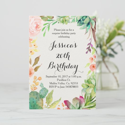 Cactus verjaardagsuitnodiging kaart (Staand voorkant)