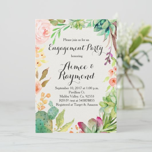 Cactus Verloving Uitnodigingen (Staand voorkant)