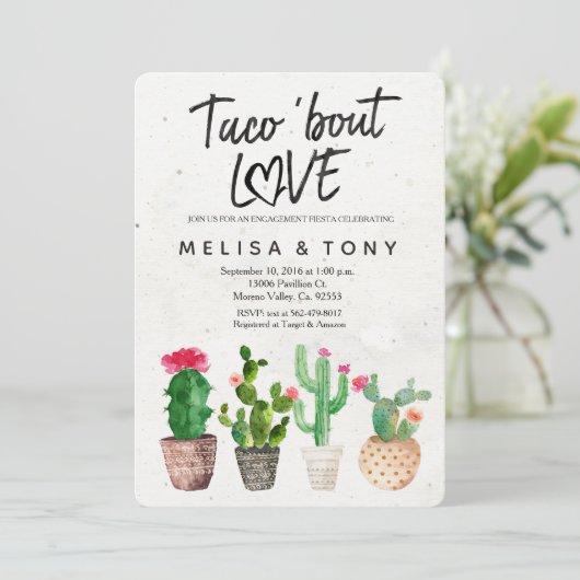 Cactus verlovingsfeest Uitnodiging Taco Over Liefd (Staand voorkant)