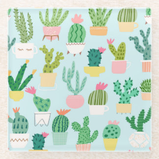 Cactus verscheidenheid,  naadloze achtergrond. glazen onderzetter