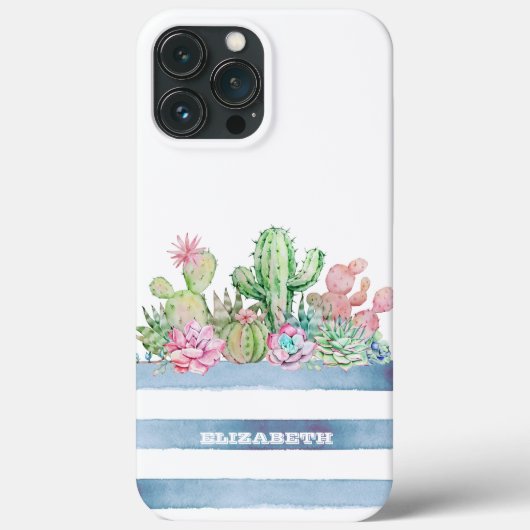 Cactus Vetplant Bloemen Strepen Case-Mate iPhone Case (Achterkant)