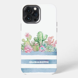 Cactus Vetplant Bloemen Strepen iPhone 13 Pro Max Hoesje
