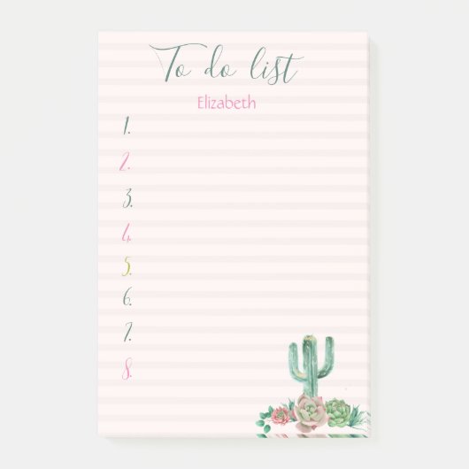 Cactus Vetplant Gestreepte Takenlijst Post-it® Notes (Voorkant)