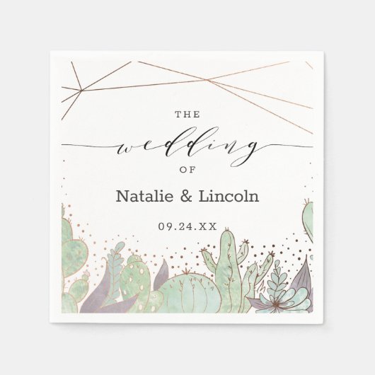 Cactus & vetplanten Geometrische bruiloft Monogram Servet (Voorkant)