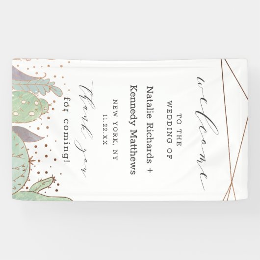 Cactus & vetplanten Geometrische bruiloft Welkom Spandoek (Horizontaal)