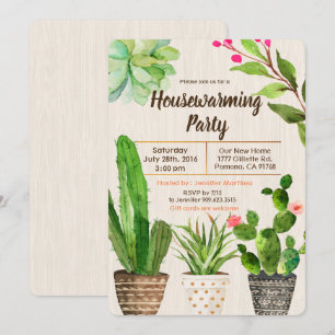 Cactus Vetplanten Housewarming Uitnodiging