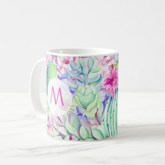 Cactus & vetplanten monogram koffiemok (Voorkant links)