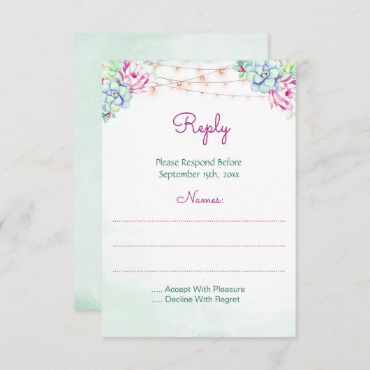 Cactus vetplanten String Lights Bruiloft RSVP Kaartje (Voorkant / Achterkant)