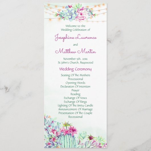 Cactus vetplanten String Lights Trouwprogramma's Programmakaart (Voorkant)