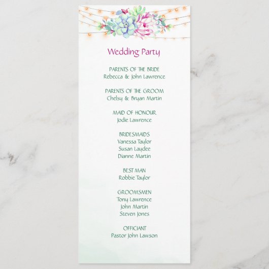 Cactus vetplanten String Lights Trouwprogramma's Programmakaart (Achterkant)