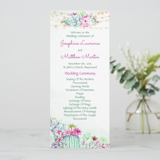 Cactus vetplanten String Lights Trouwprogramma's Programmakaart (Staand voorkant)