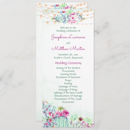 Cactus vetplanten String Lights Trouwprogramma's Programmakaart (Voorkant / Achterkant)