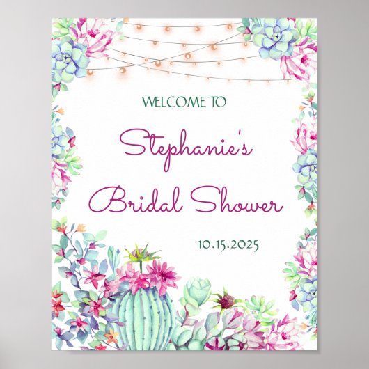 Cactus vetplanten String Lights Vrijgezellenfeest Poster (Voorkant)