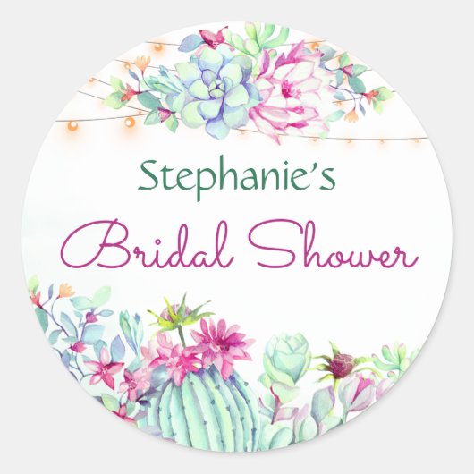 Cactus vetplanten String Lights Vrijgezellenfeest Ronde Sticker (Voorkant)