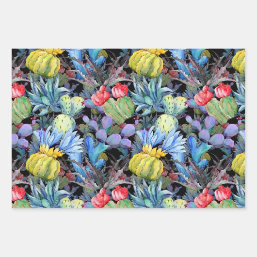 Cactus Voeg tekst en naam Mooie Waterverf 3 Inpakpapier Vel (Voorkant)