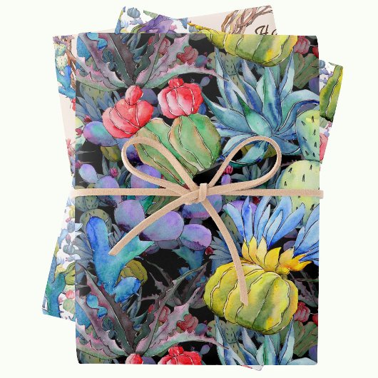 Cactus Voeg tekst en naam Mooie Waterverf 3 Inpakpapier Vel