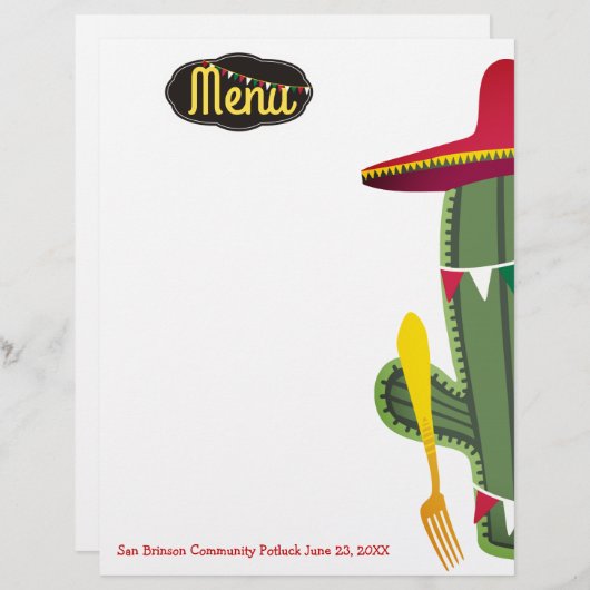 Cactus vork Mexican food menu letterhead (Voorkant / Achterkant)