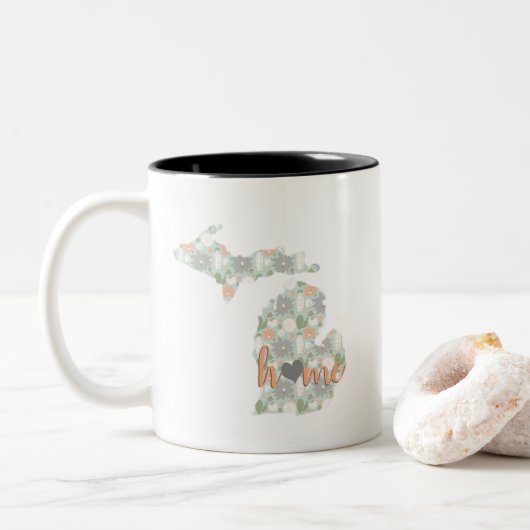Cactus vulde Michigan Silhouette met thuis Tweekleurige Koffiemok (Met donut)