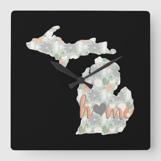 Cactus vulde Michigan Silhouette met thuis Vierkante Klok (Voorkant)