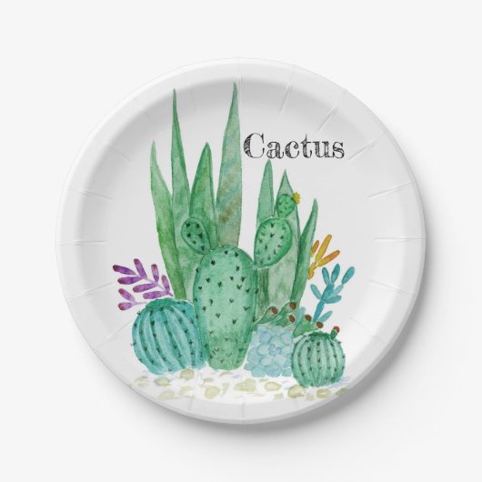 Cactus waterverf cacti bloemen florale desert illu papieren bordje (Voorkant)