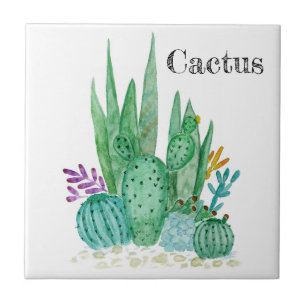 Cactus waterverf cacti bloemen florale desert illu tegeltje