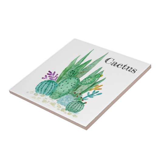 Cactus waterverf cacti bloemen florale desert illu tegeltje (Zijkant)
