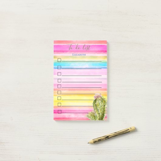 Cactus Waterverf gestreept om lijst te doen Post-it® Notes (Op bureau)