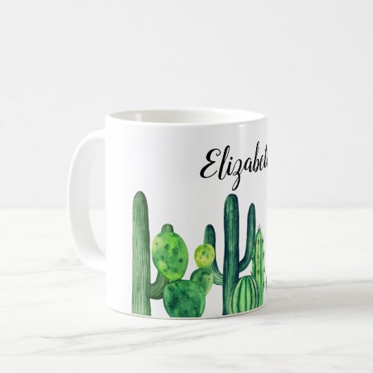 Cactus waterverf. Groen botanisch. Modern Koffiemok (Voorkant links)