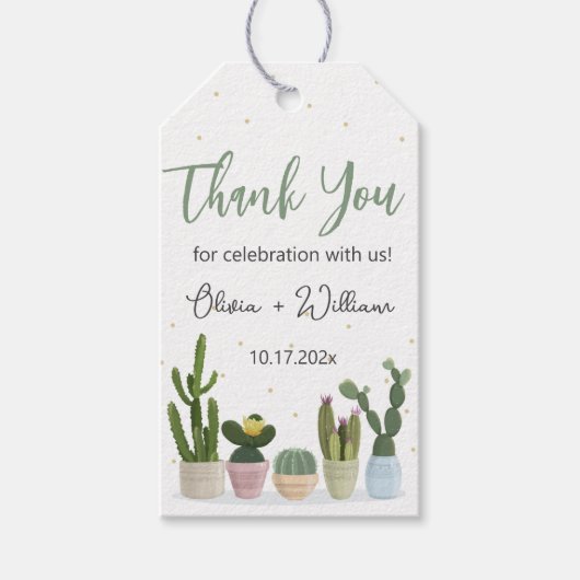 Cactus Waterverf Groene Plant Dank je wel Cadeaulabel (Voorkant)