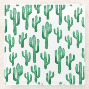 Cactus waterverf: handgetekende illustratie glazen onderzetter