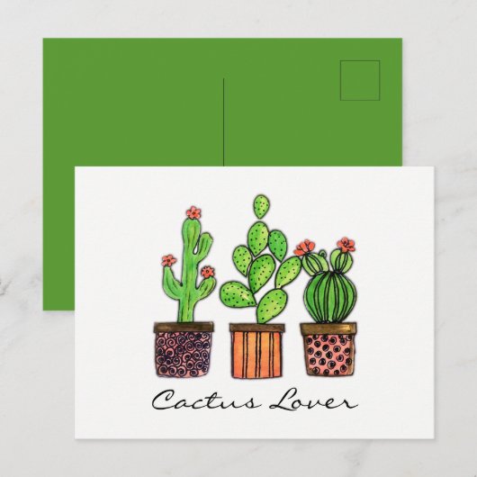 Cactus Waterverf in potten Briefkaart (Voorkant / Achterkant)