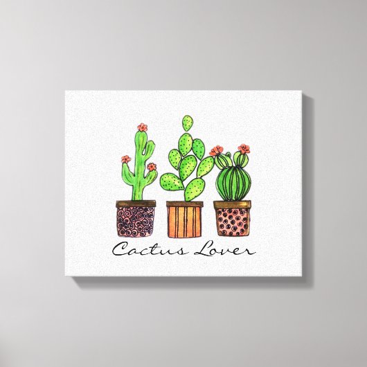 Cactus Waterverf in potten Canvas Afdruk (Voorkant)